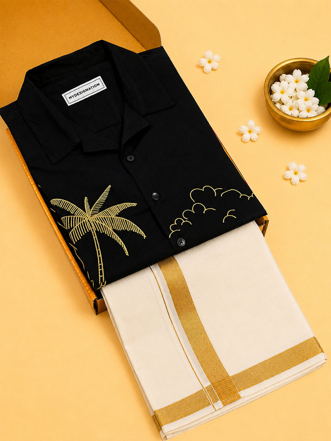 Vallamakali Shirt and Gold Kara Mundu