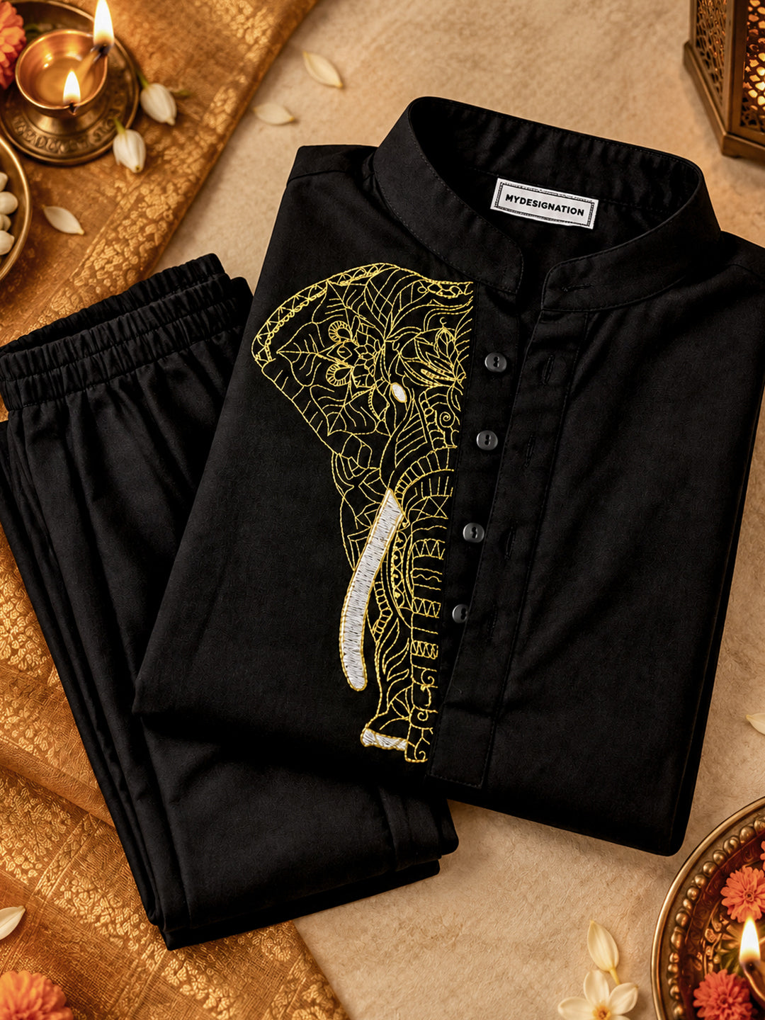 Mandala Elephant Kurta Pant Combo