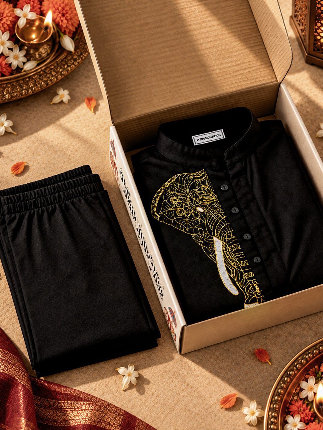 Mandala Elephant Kurta Pant Combo