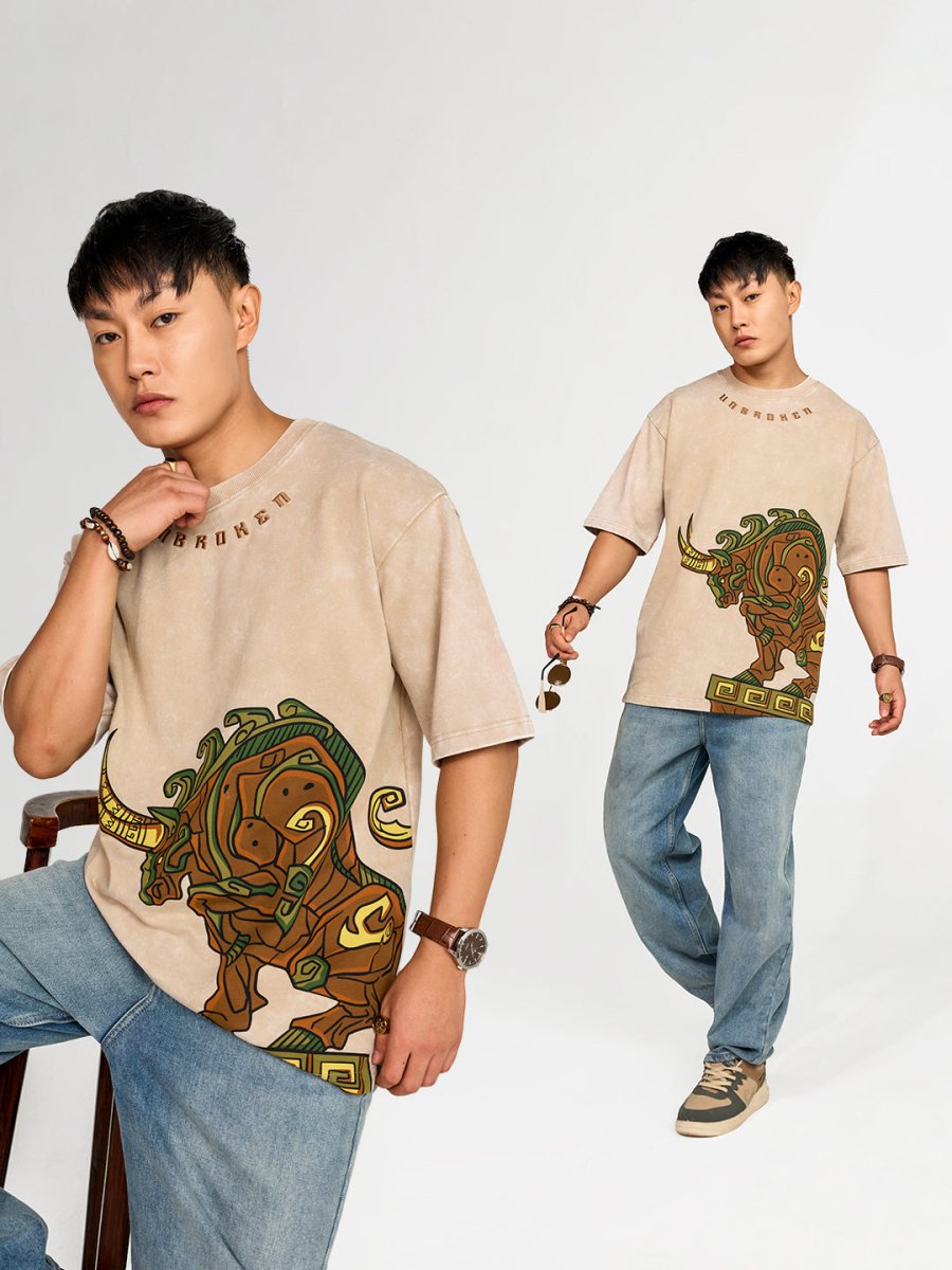 Aztec Bull Embroidered - Oversized T-shirt | MyDesignation