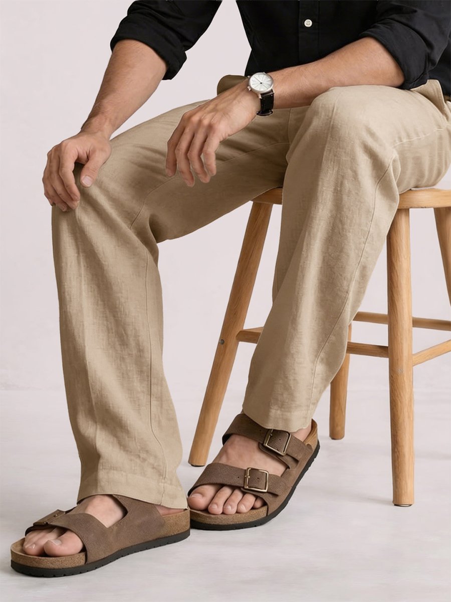 Beige Linen Pant - Pants | Mydesignation