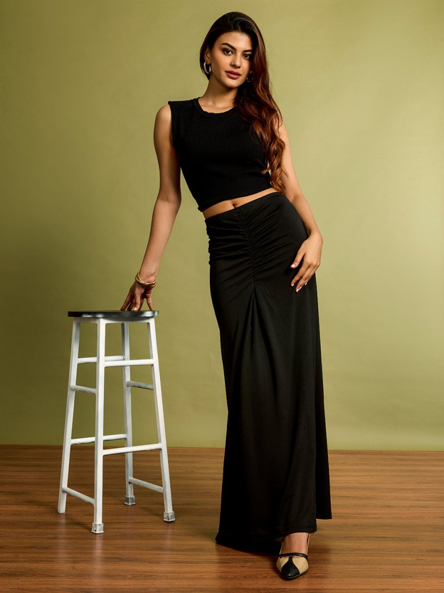 Black Ruched Skirt - Women Skirt | Mydesignation