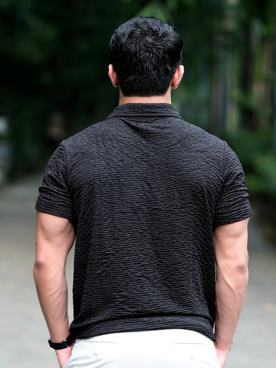 Black Textured Polo - Polo T-shirts | Mydesignation