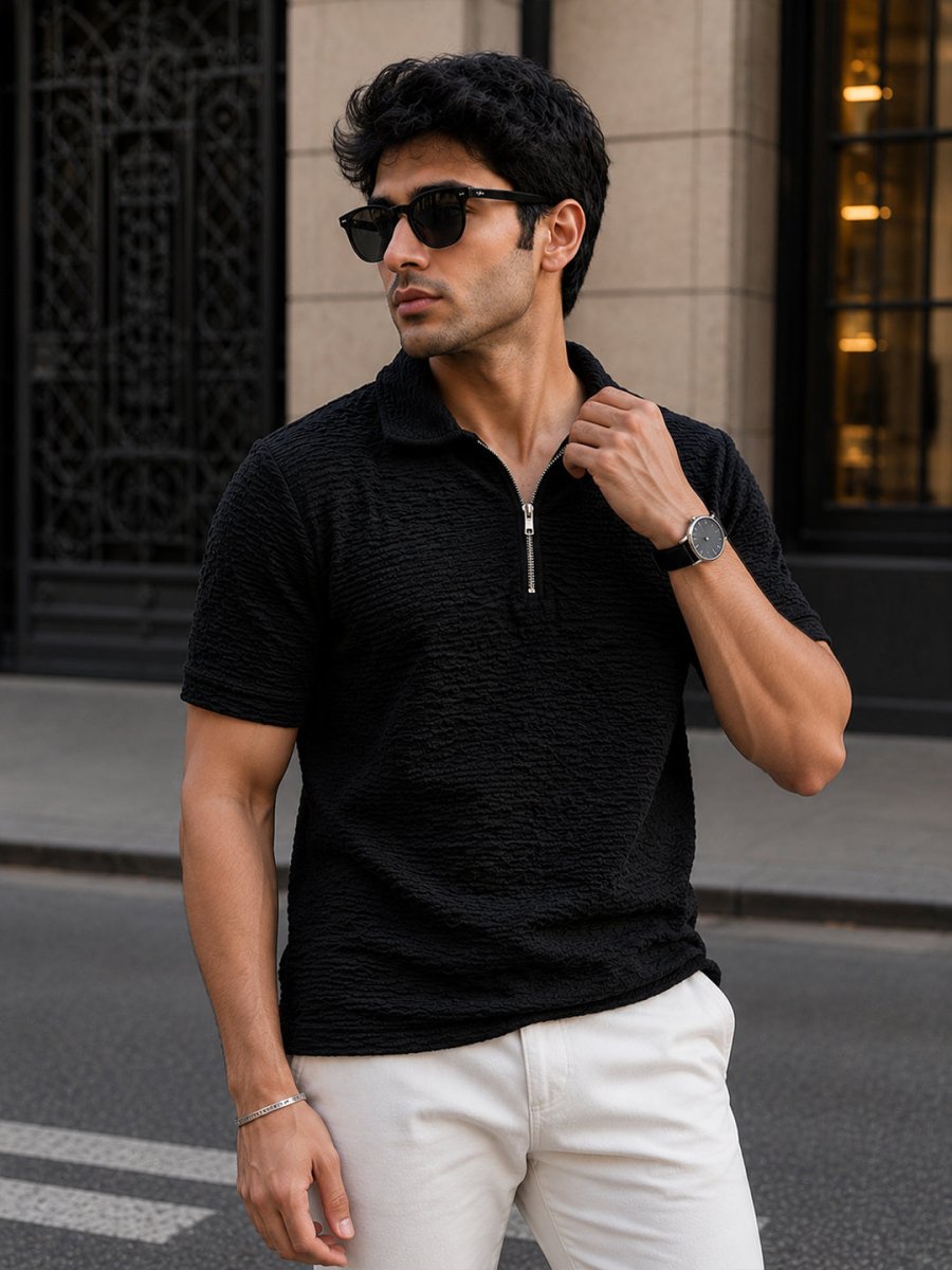 Black Textured Polo - Polo T-shirts | MyDesignation