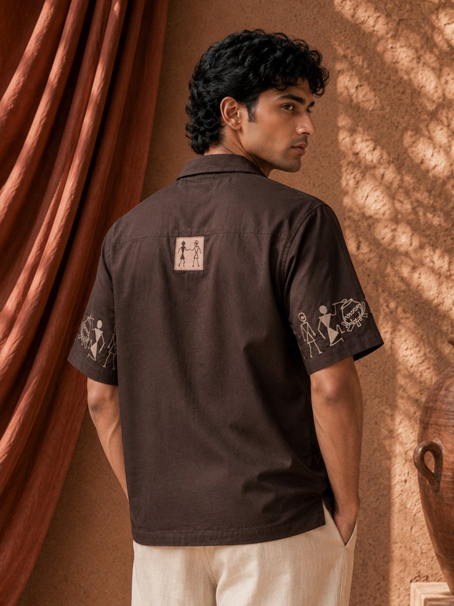 Cosmic Visitors Warli Embroidered - Shirt | MyDesignation