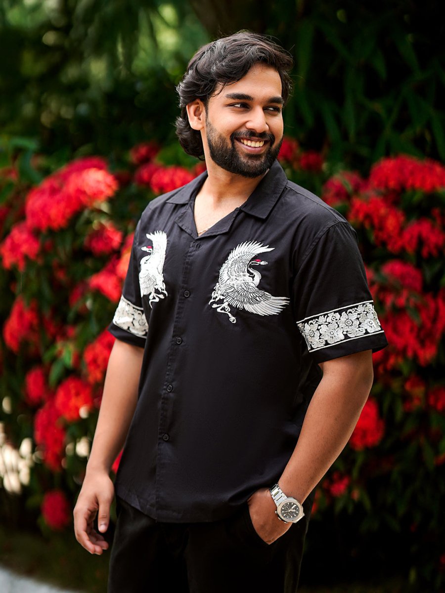 Crane Embroidered - Men Shirt | Mydesignation