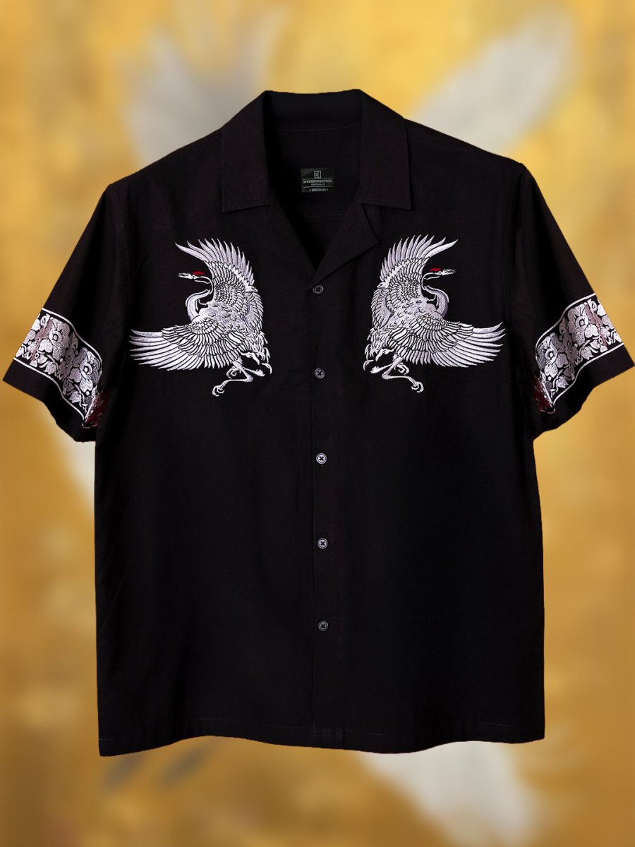 12/28まで新品mame Crane Pattern Shirt Embroidered Crane Sukajan T-shirt – Koisea