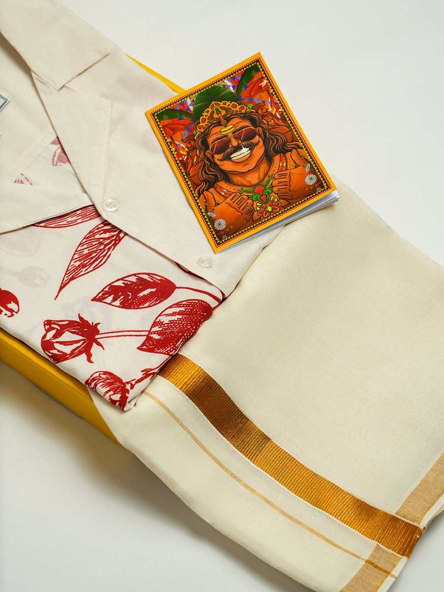 Crimson Floral Shirt Box - Onam Special | Mydesignation