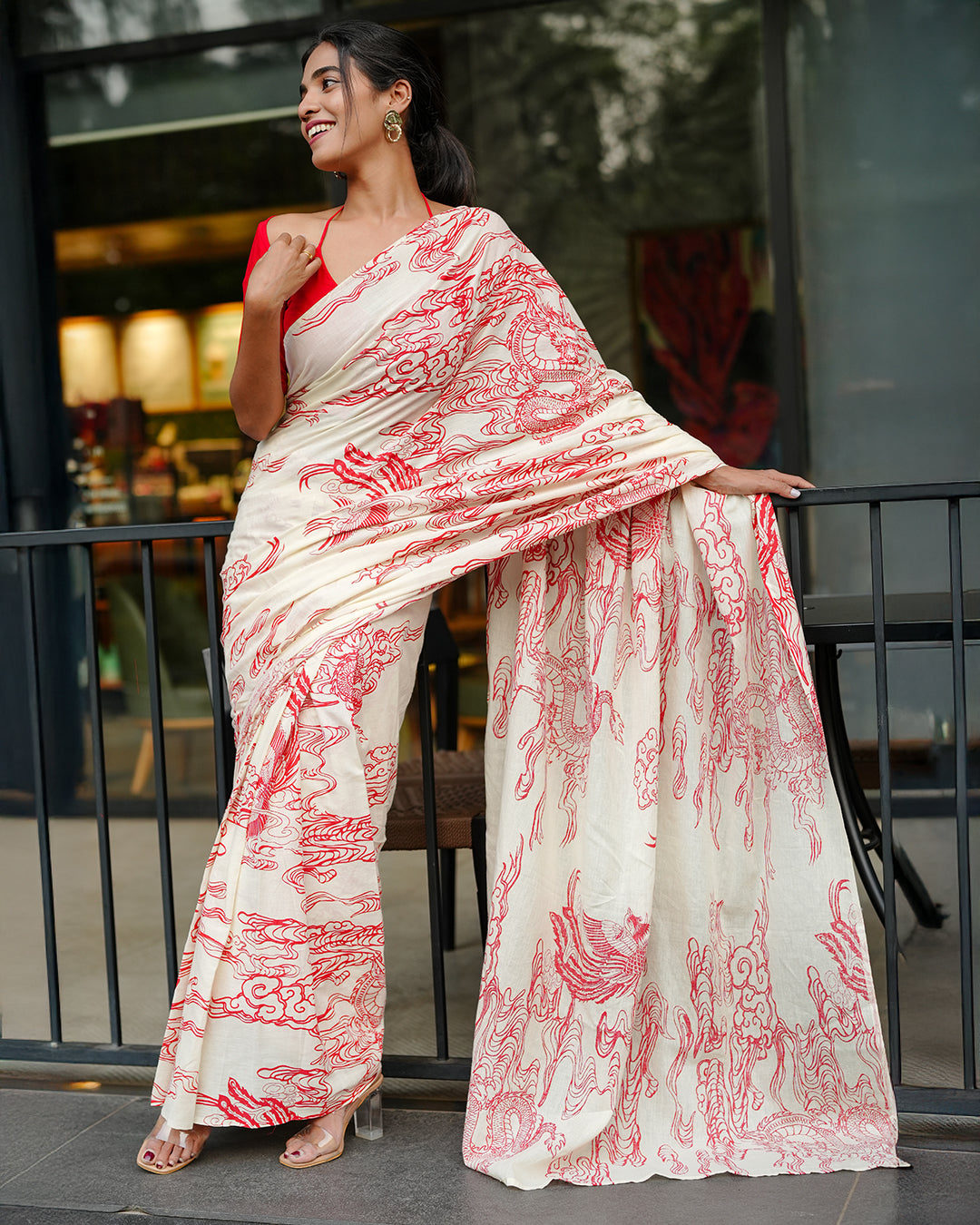 Cotton Dragon Shirt and Dragon Saree couple combo. Mydesignation