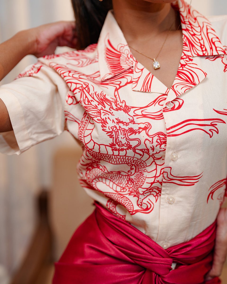 Dragon Printed Shirt | Cotton Poplin - Women Shirt | Mydesignation