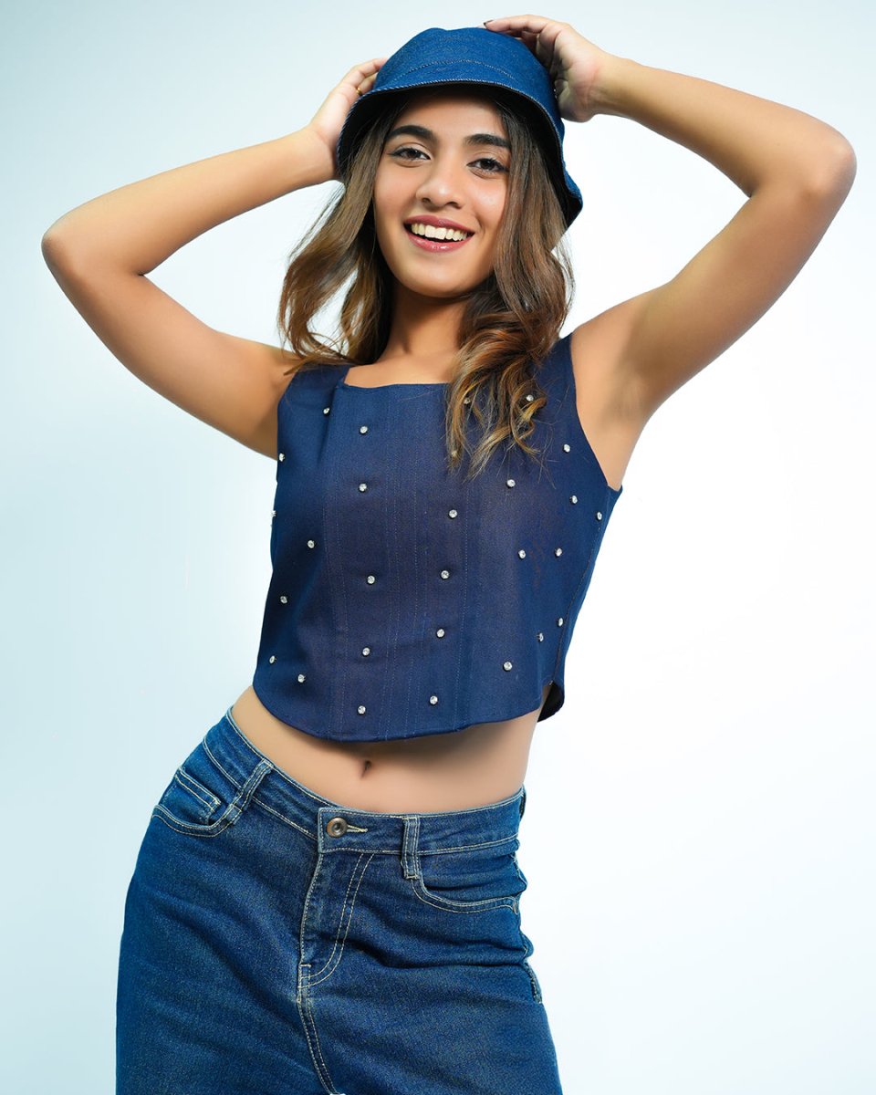 Studded Denim Corset - Women Corset | Mydesignation