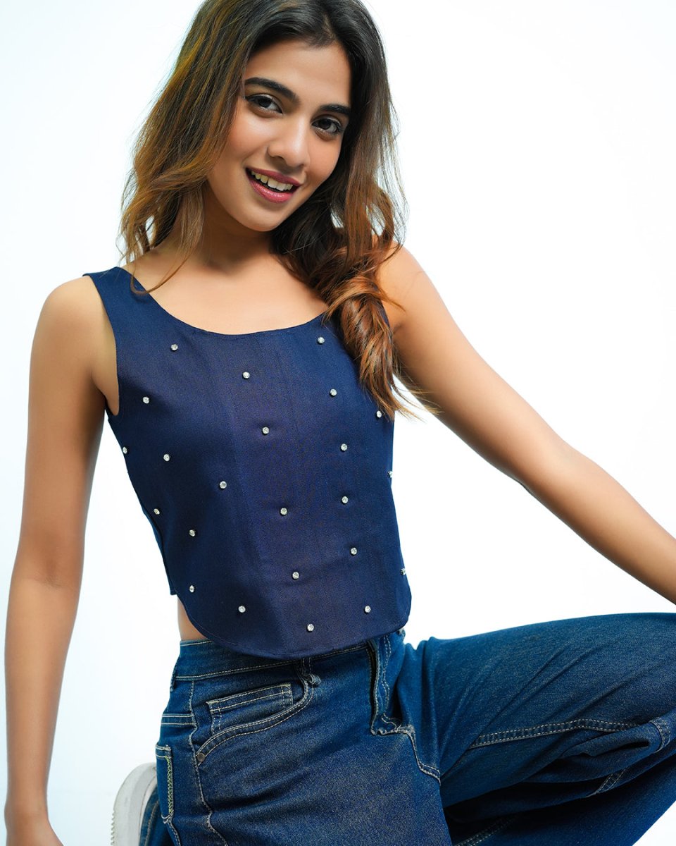 Studded Denim Corset - Women Corset | Mydesignation