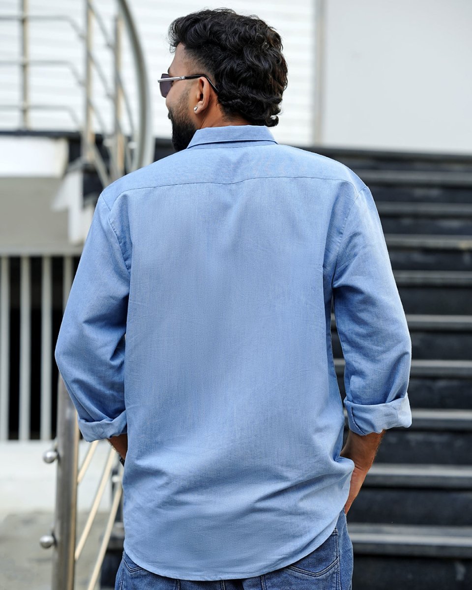 Floral Denim Embroidered - Men Shirt | Mydesignation