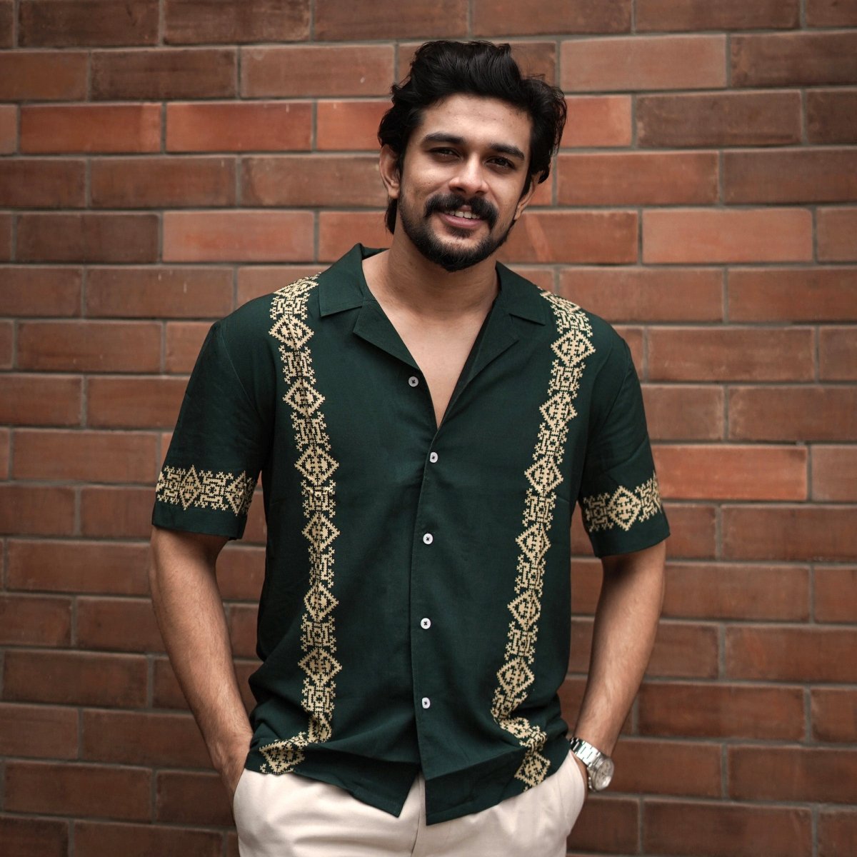 Men's Green Panel Rayon Shirt - Casual Wear | Mydesignation MyDesignation Men's Green Panel Rayon Shirt - Casual Wear | Mydesignation MyDesignation