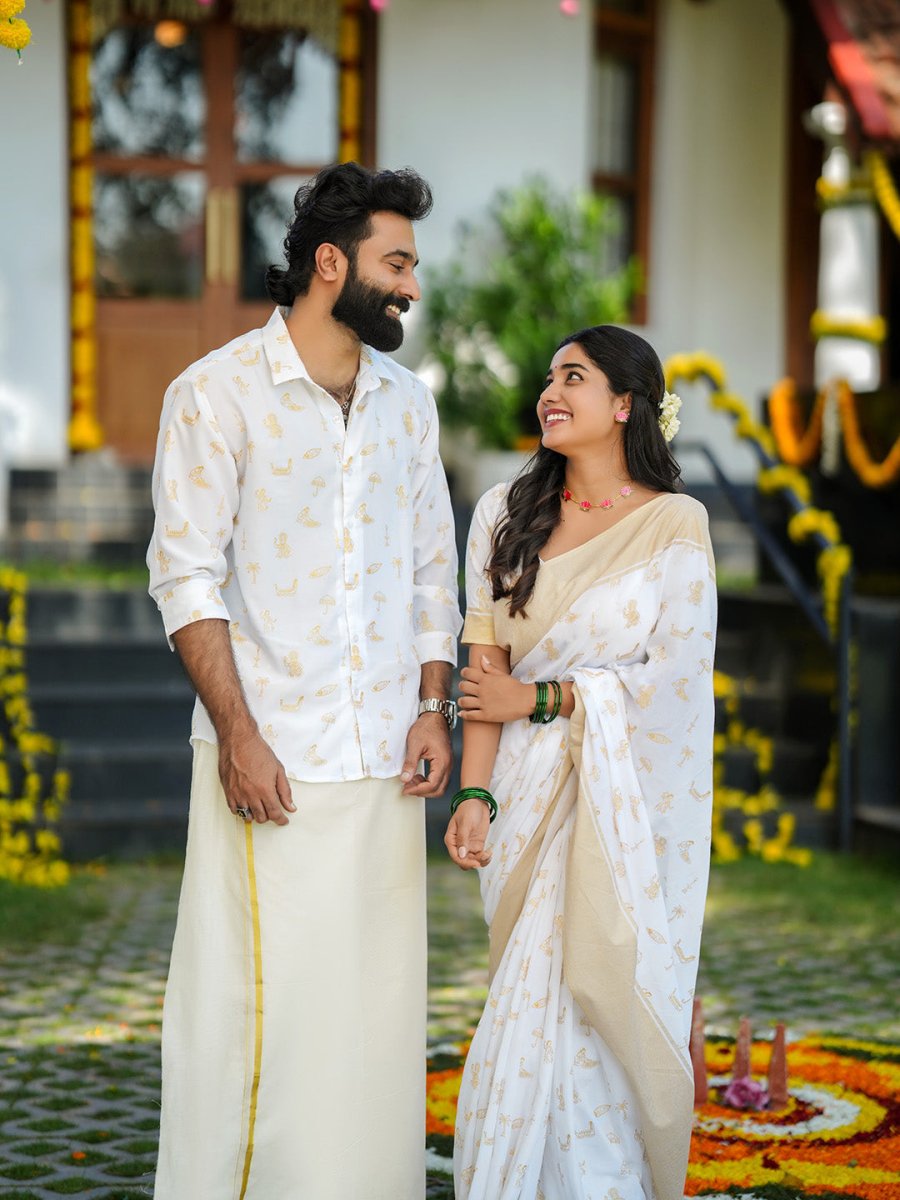 Kasavu Shirt and Saree Combo - Couple Combo | Mydesignation