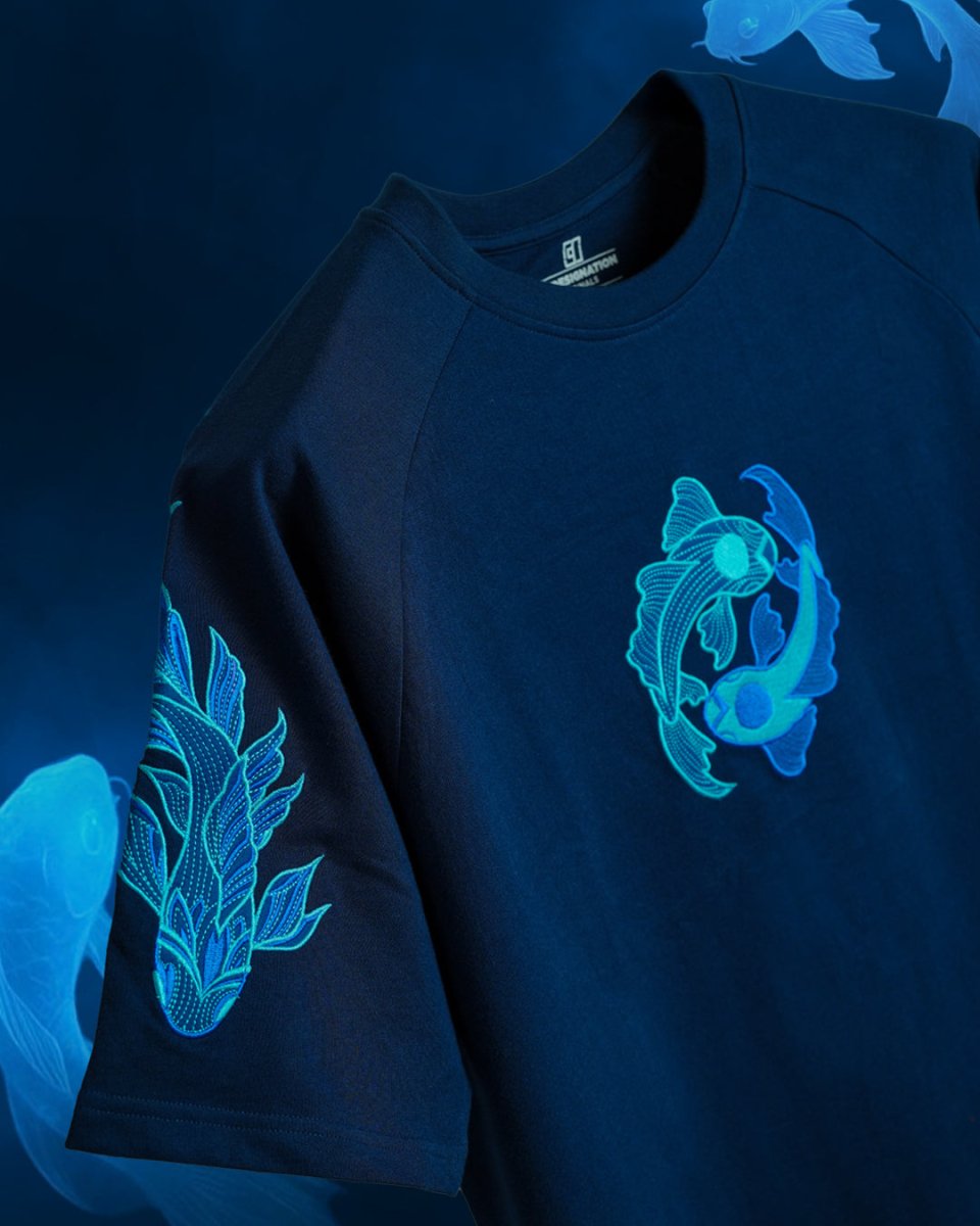 Koi Embroidered - Men Oversized T-shirt | Mydesignation