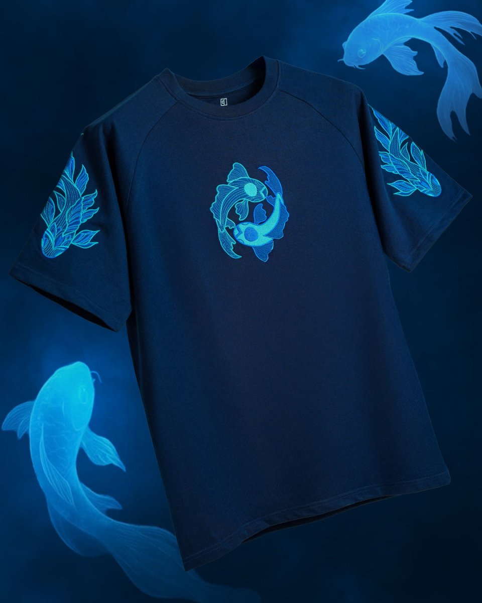Koi Embroidered - Men Oversized T-shirt | Mydesignation