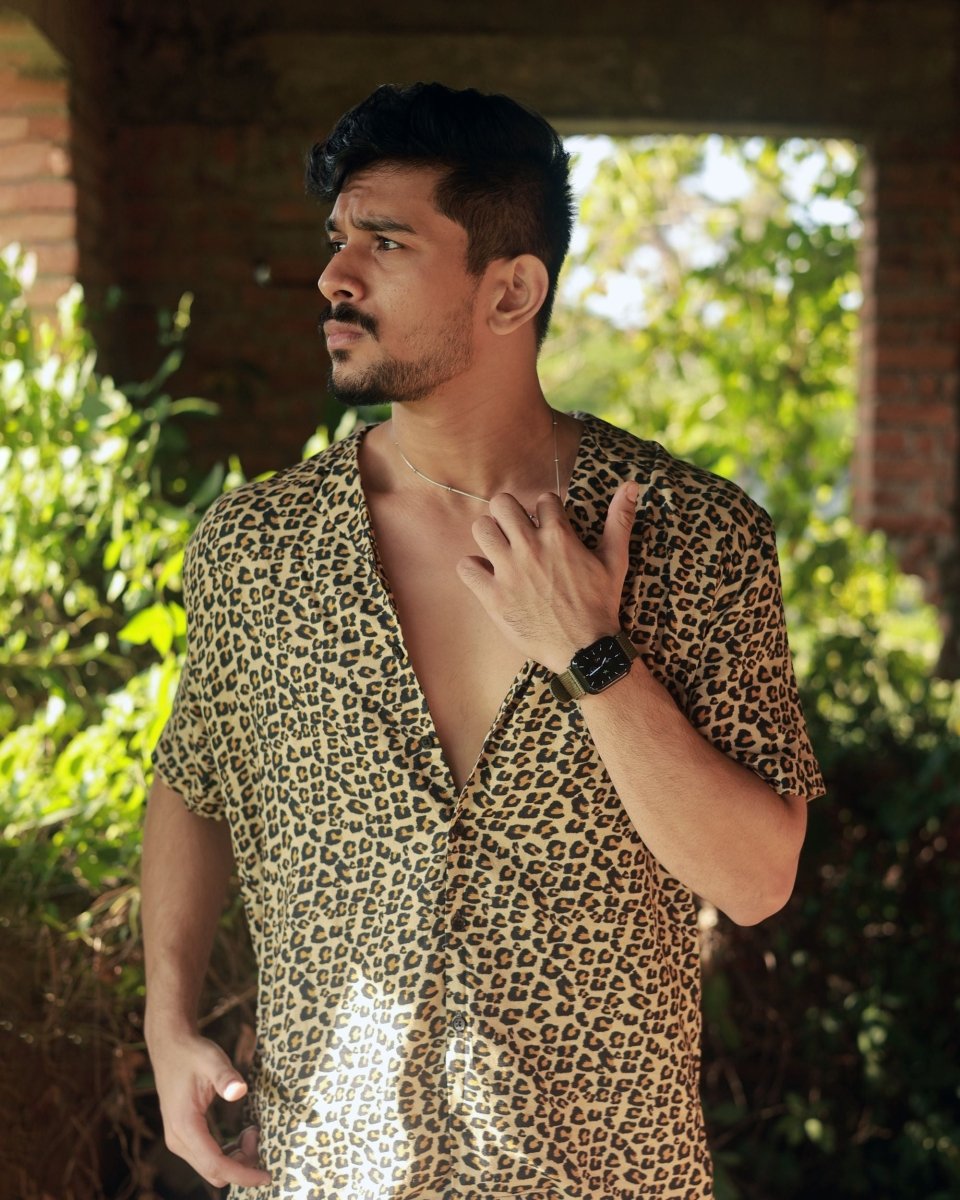 men's cheetah print dress shirt 8-BIT POP LEOPARD Stretch Shirt