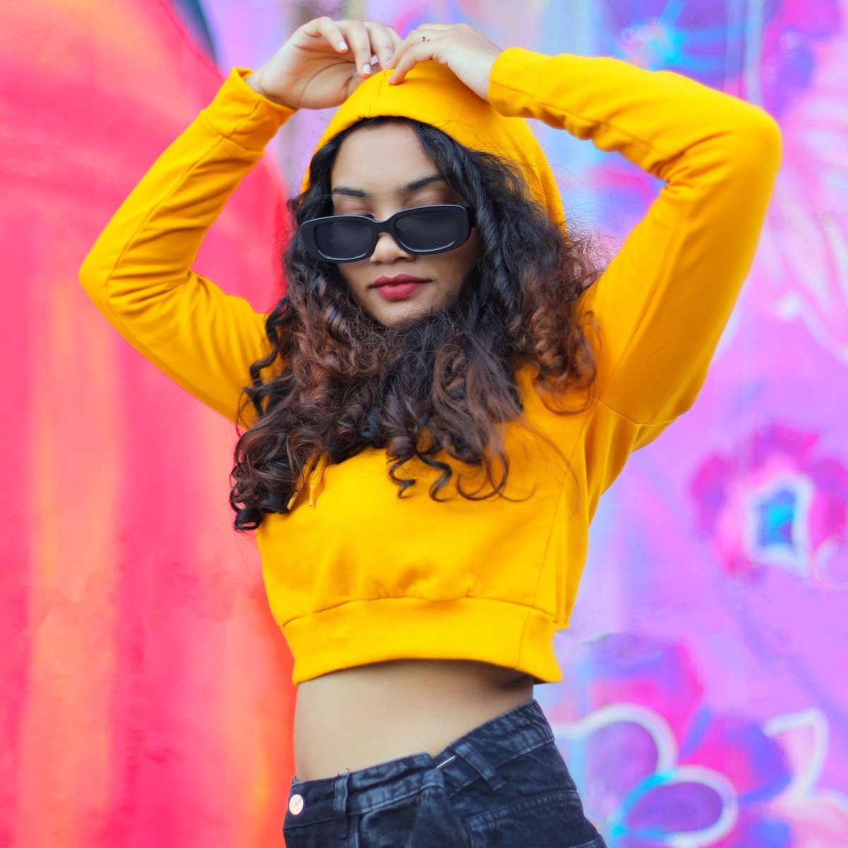 Mustard Yellow Crop Hoodie Regular Fit Plain – Mydesignation