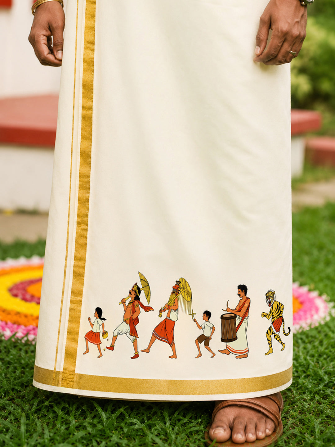 Golden Kasavu Printed Mundu