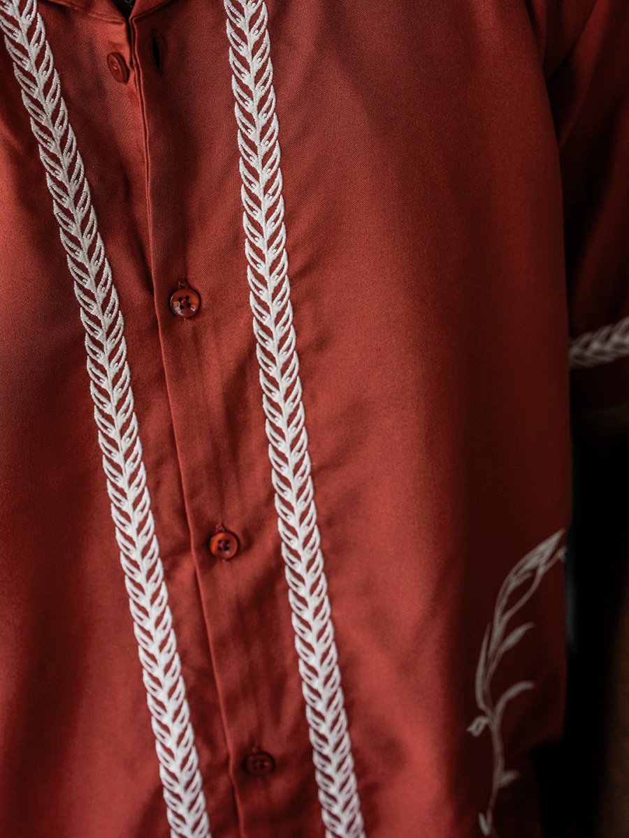 Red Leaf Embroidered Shirt | Summer Collection - Shirt | Mydesignation
