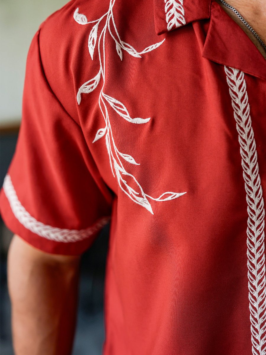 Red Leaf Embroidered Shirt | Valentines collection - Men Shirt | Mydesignation