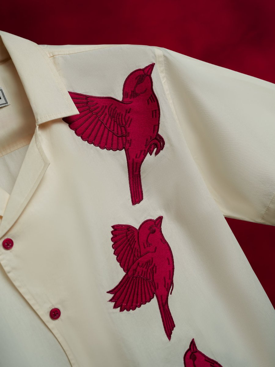 Red Sparrow Embroidered Shirt - Men Shirt | Mydesignation