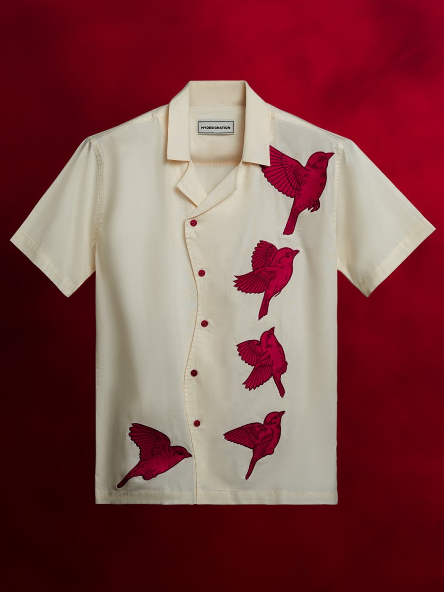 Red Sparrow Embroidered Shirt - Men Shirt | Mydesignation