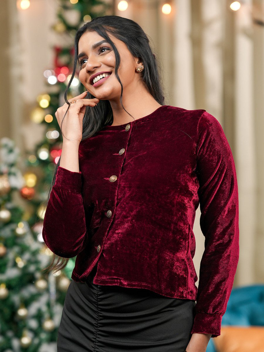 Red Wine Velvet Top - Women Top | Mydesignation