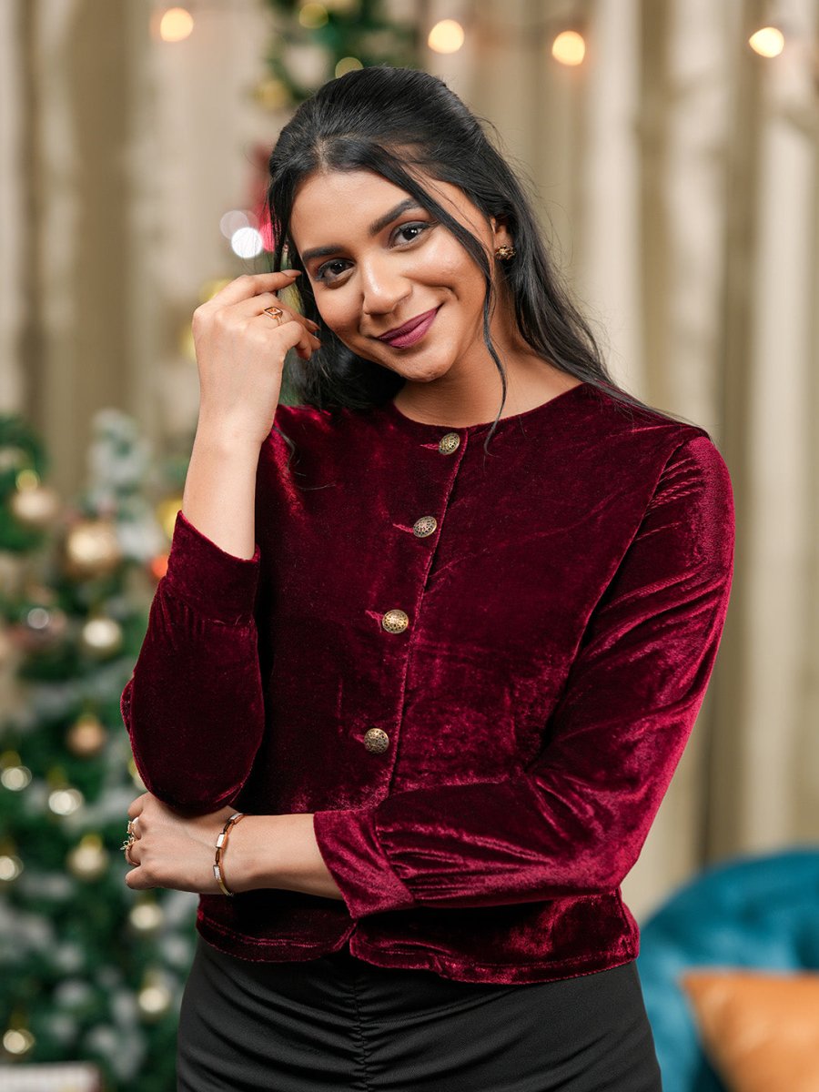 Red Wine Velvet Top - Women Top | Mydesignation