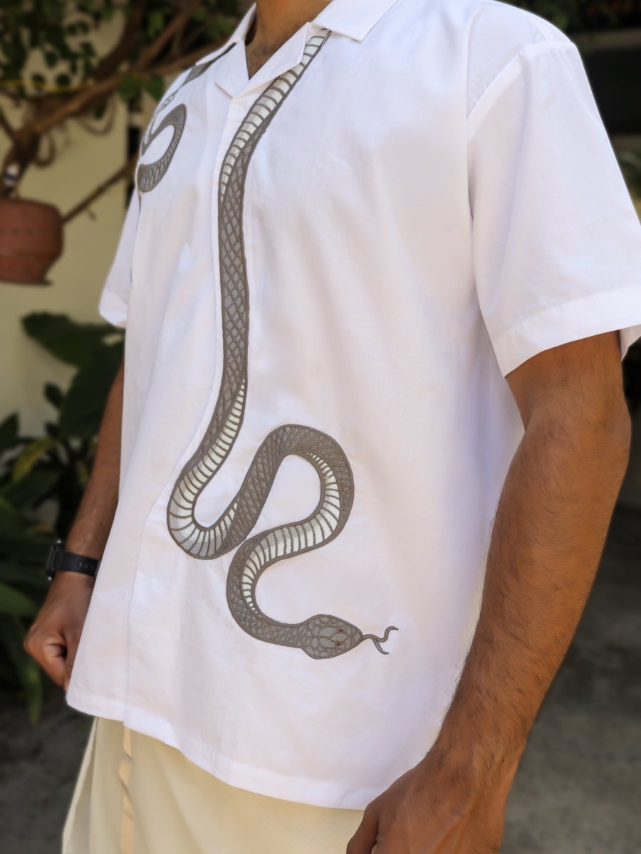 Silver Snake Embroidered - Men Shirt | Mydesignation