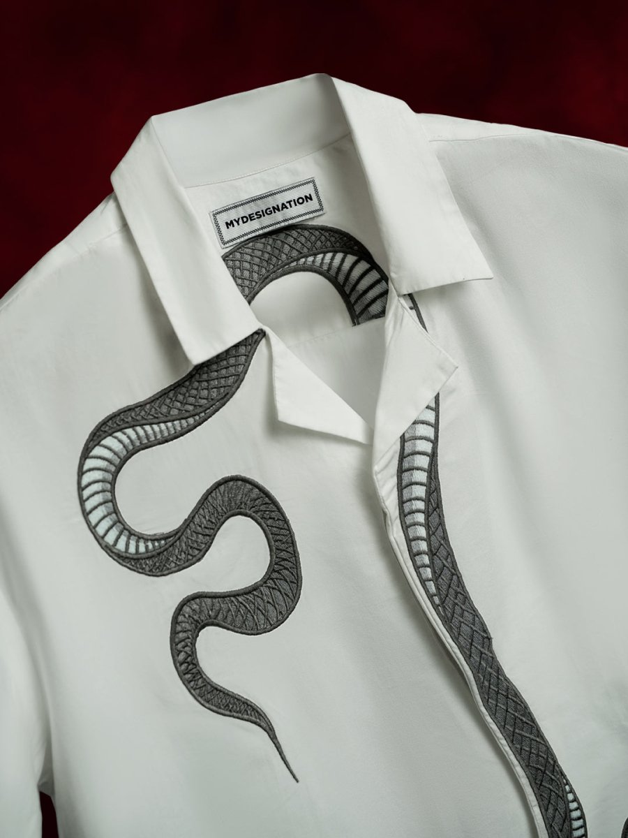 Silver Snake Embroidered - Men Shirt | Mydesignation