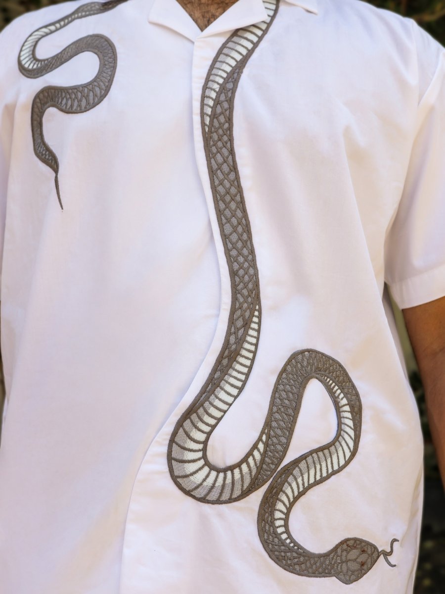 Silver Snake Embroidered - Men Shirt | Mydesignation