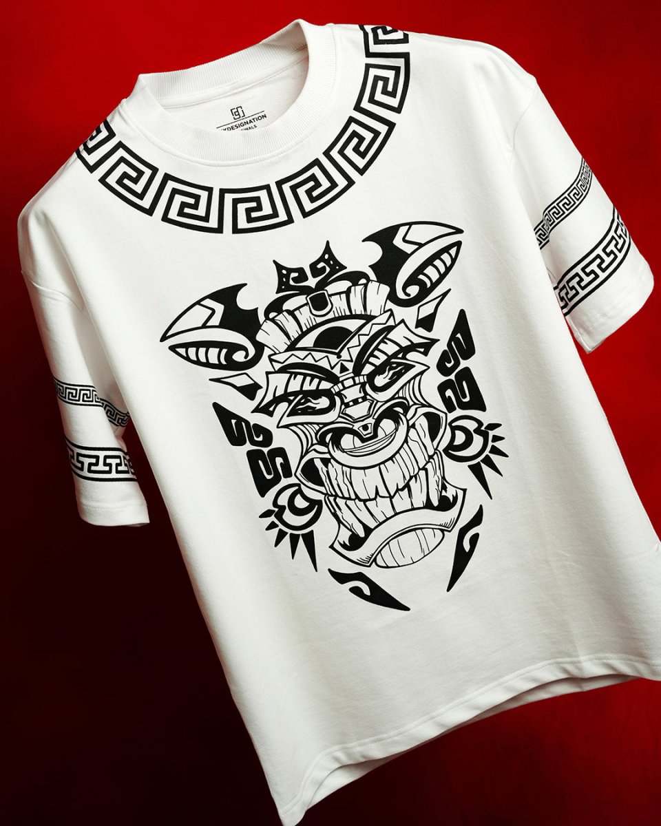 Buy White Tribal Oversized T-Shirts for Men Mydesignation