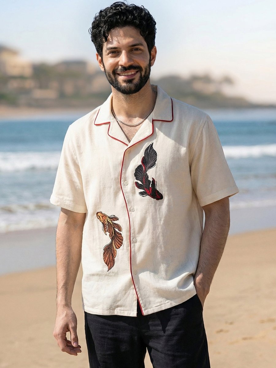 Twin Fish Embroidered Shirt - Shirt | Mydesignation