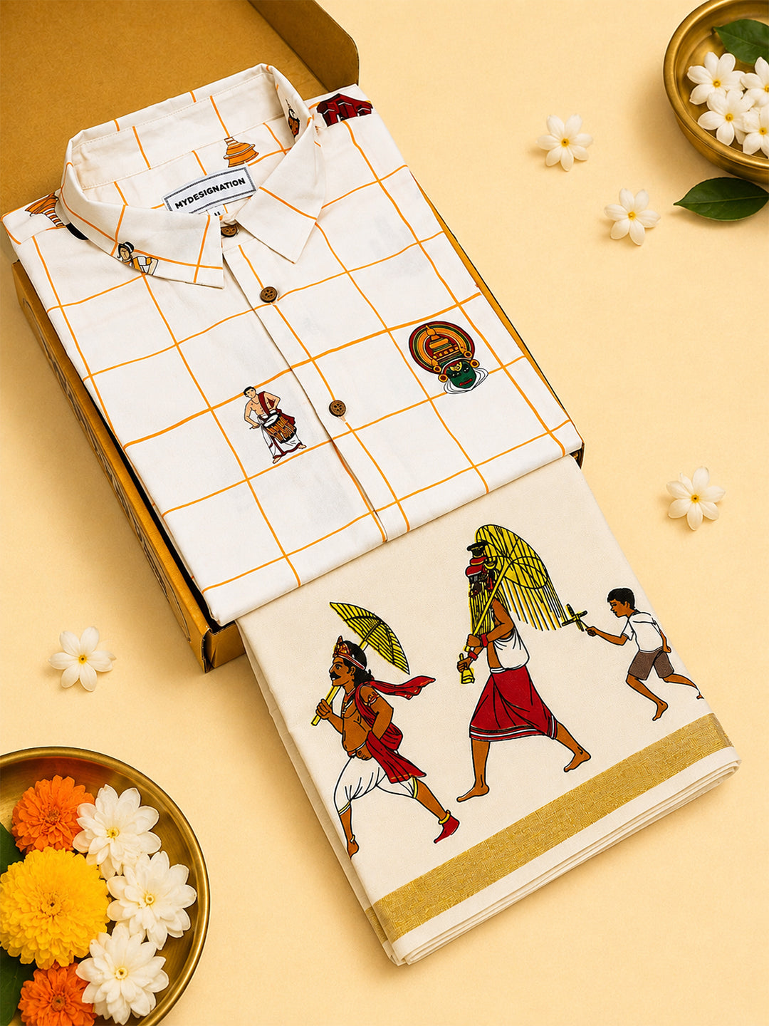 Kerala Icons Shirt and Mundu Box Combo
