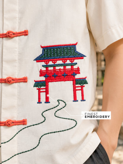 Shrine Landscape Embroidered