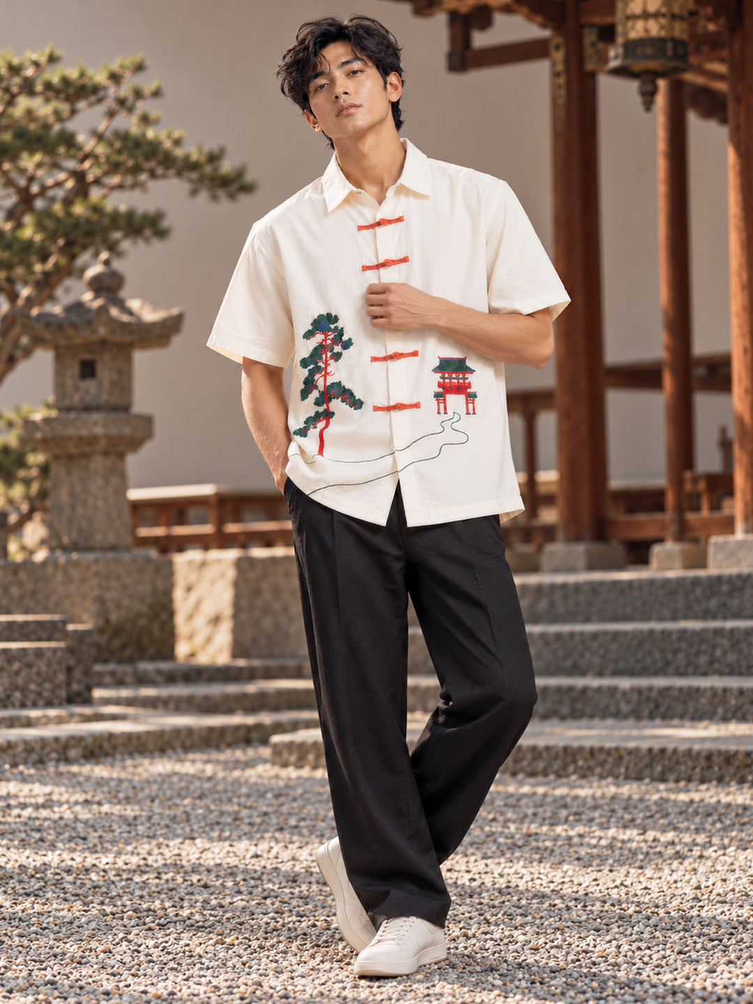Shrine Landscape Embroidered