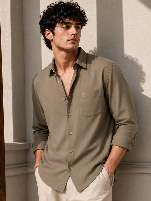 Dark Beige Bamboo Full Sleeve Shirt