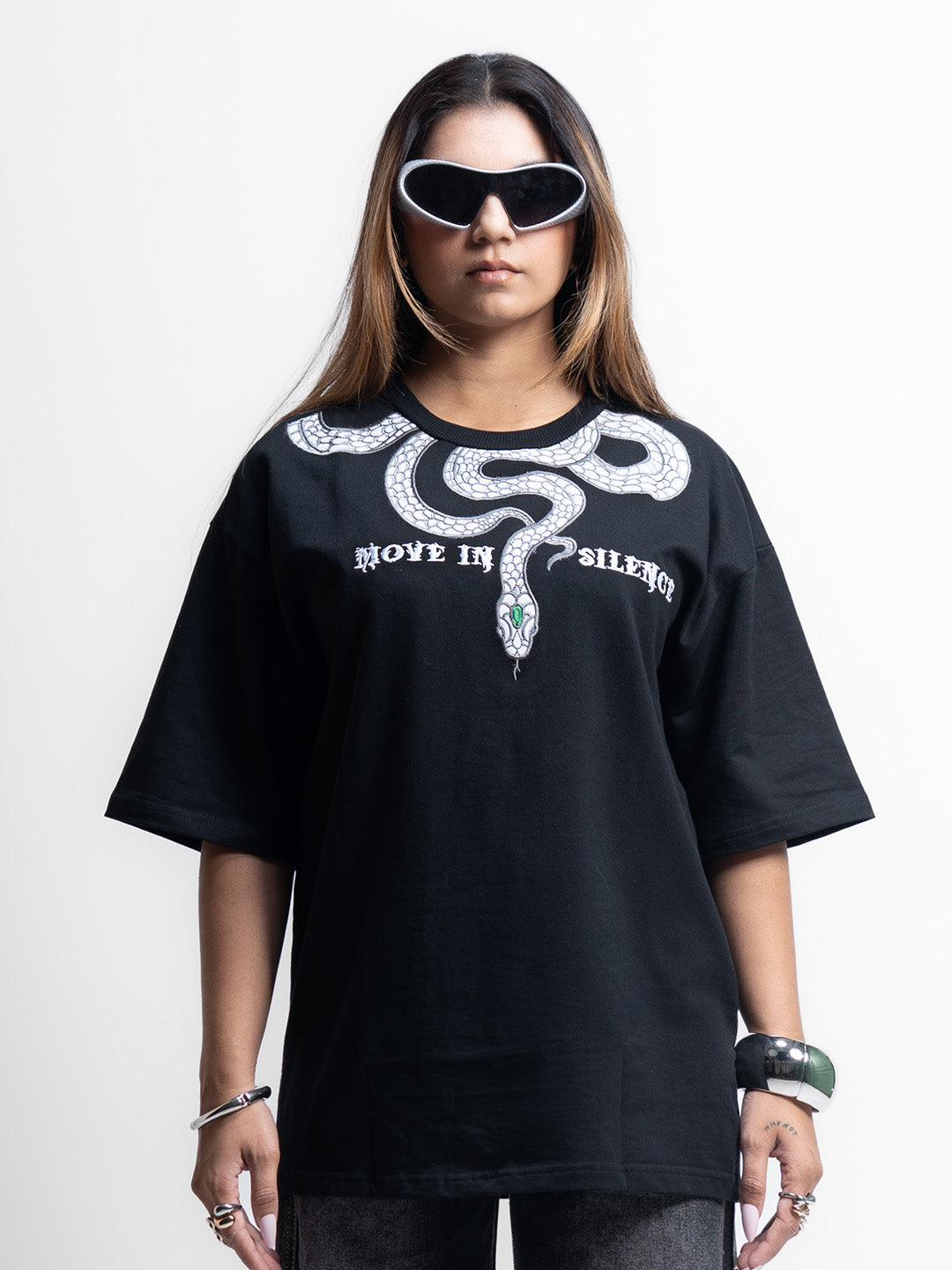 Snake Embroidered Tshirt | Premium Women's Oversized | Mydesignation