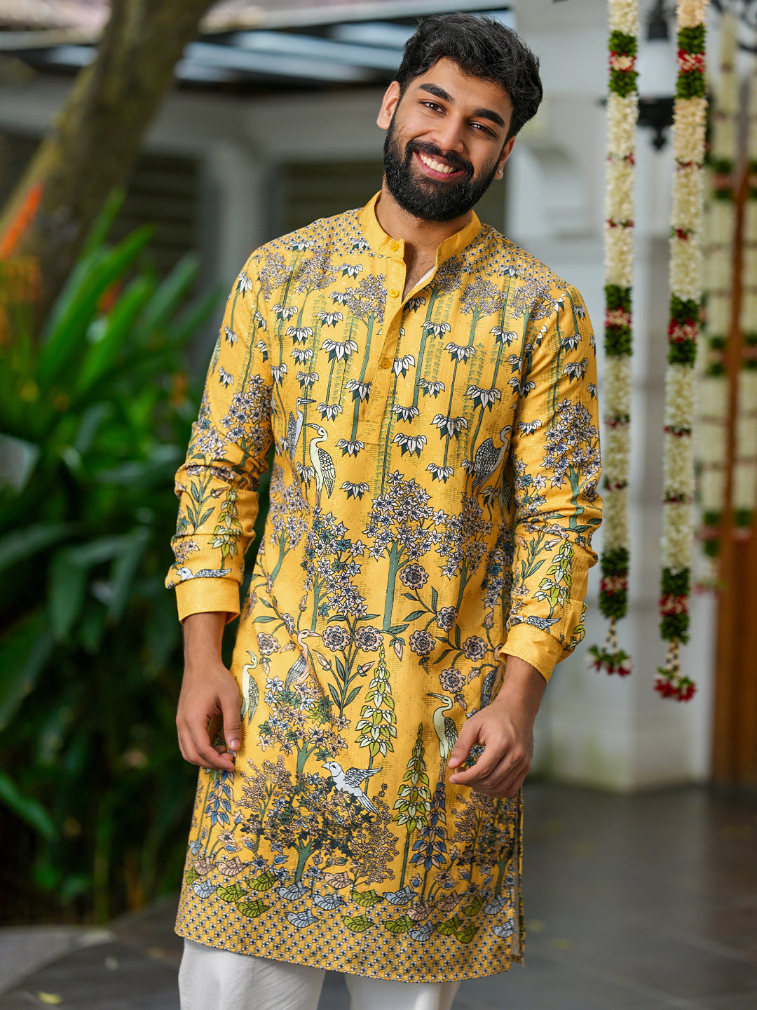 Yellow Floral Kurta Pant combo