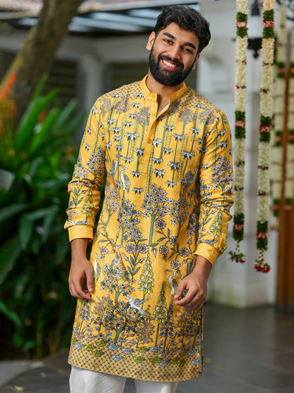Yellow Floral Kurta Pant combo