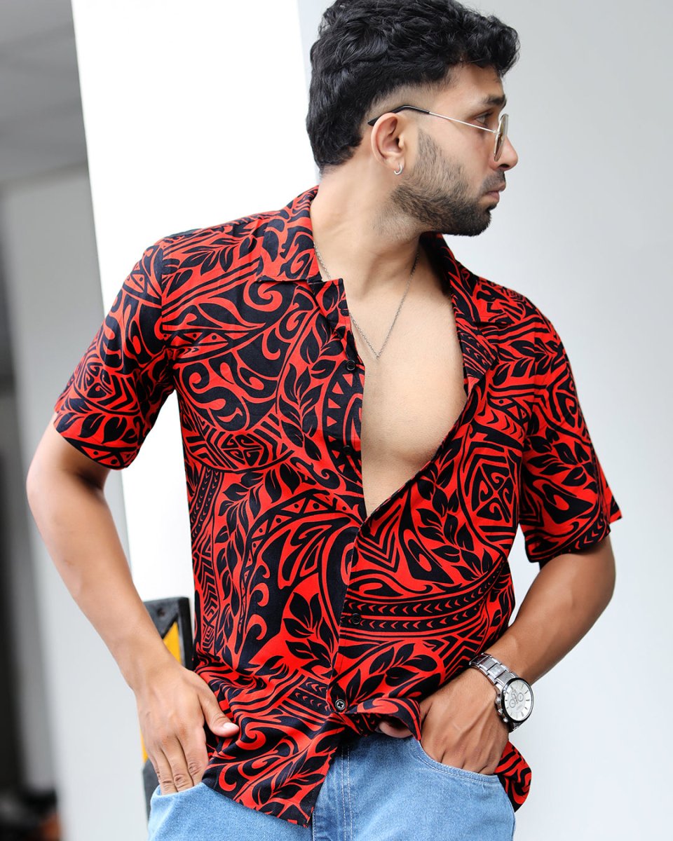 Men's Aztec Black Shirt | Red Pattern Rayon Shirt | Mydesignation ...