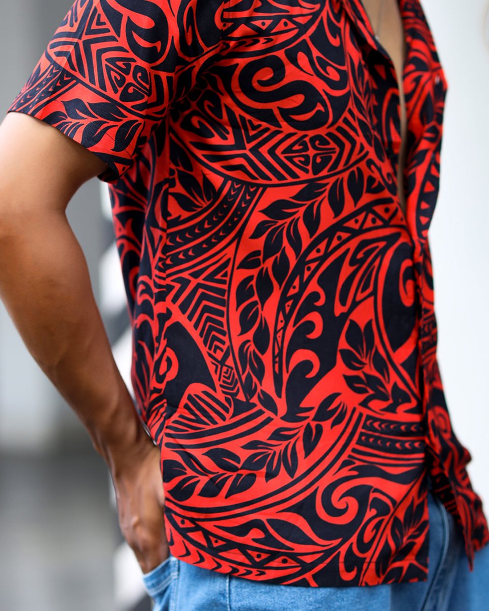 Men's Aztec Black Shirt | Red Pattern Rayon Shirt | Mydesignation ...