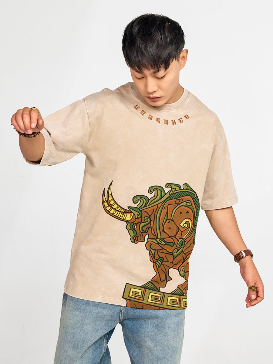 Aztec Bull Embroidered - Oversized T-shirt | MyDesignation