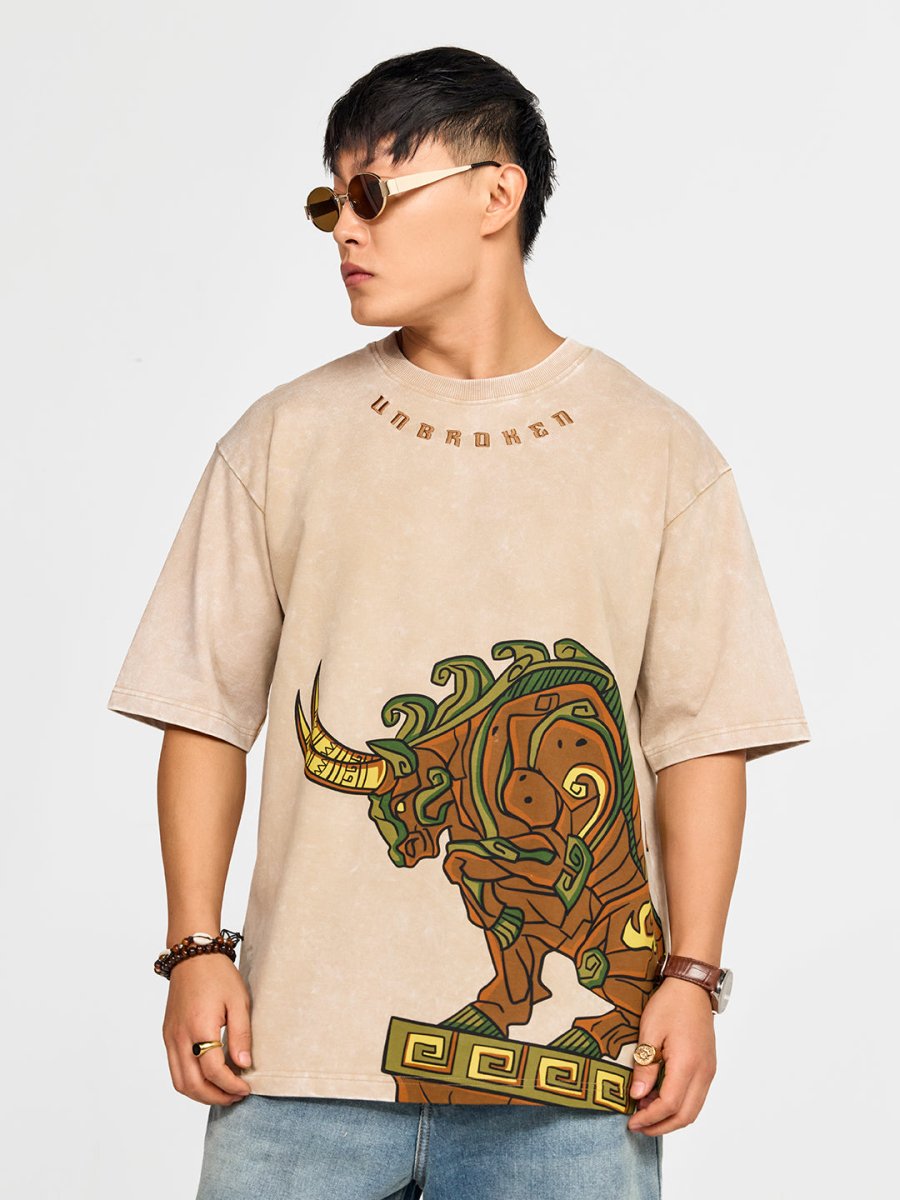 Aztec Bull Embroidered - Oversized T-shirt | MyDesignation