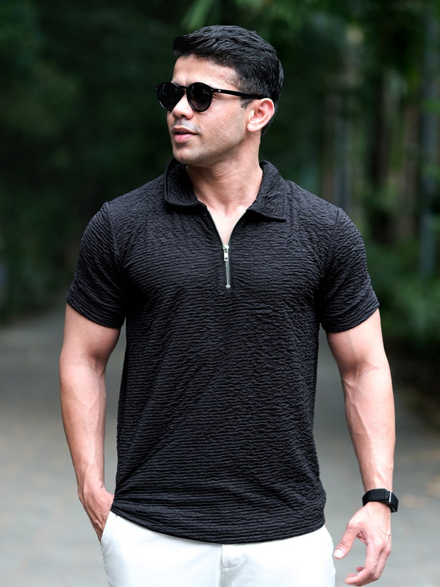 Black Textured Polo - Polo T-shirts | Mydesignation