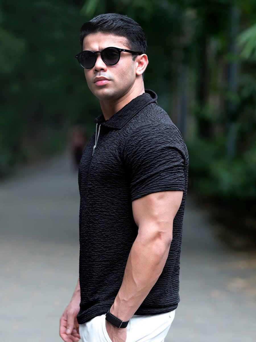 Black Textured Polo - Polo T-shirts | Mydesignation