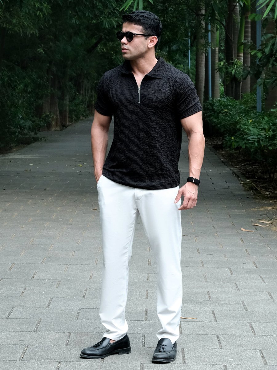 Black Textured Polo - Polo T-shirts | Mydesignation