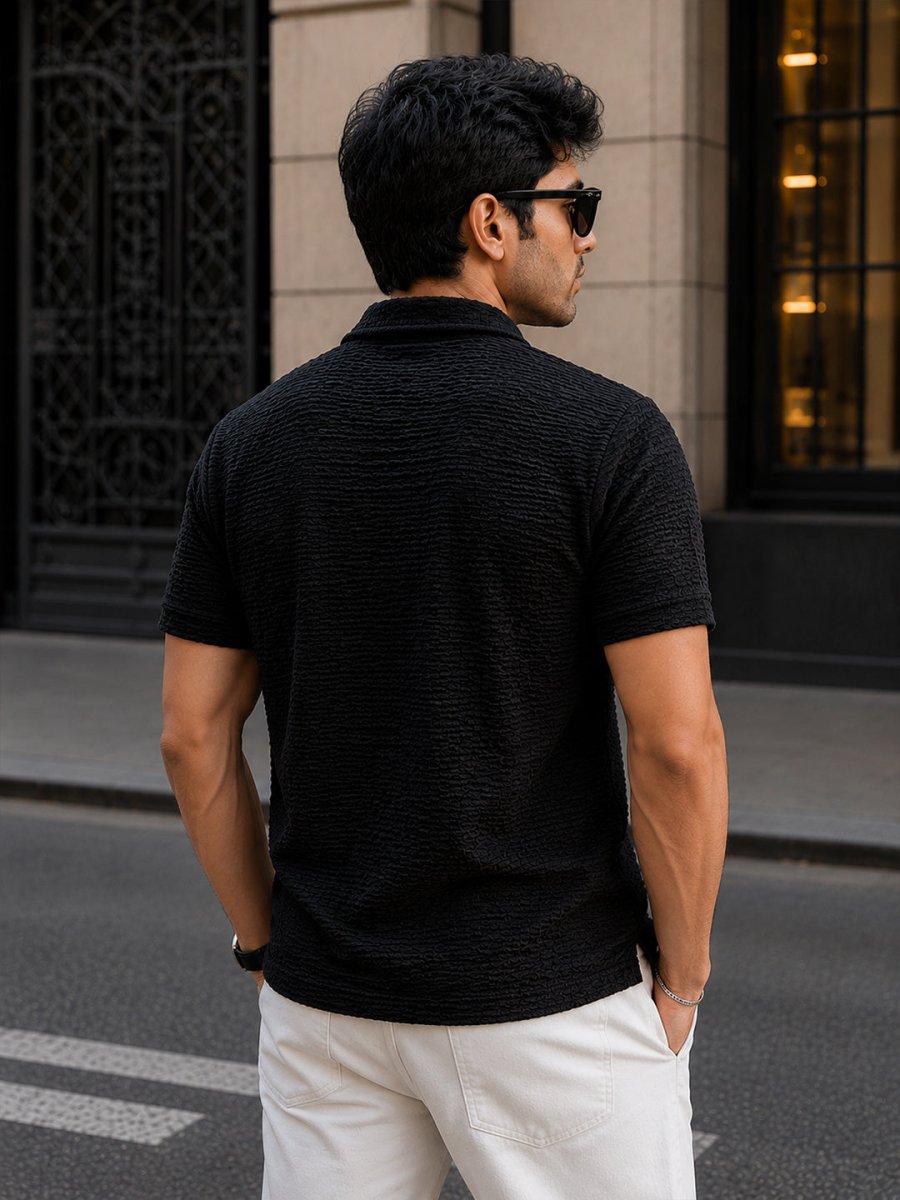 Black Textured Polo - Polo T-shirts | MyDesignation